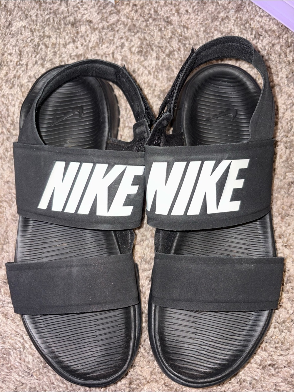 Nike Black Sandals with White Logo Straps